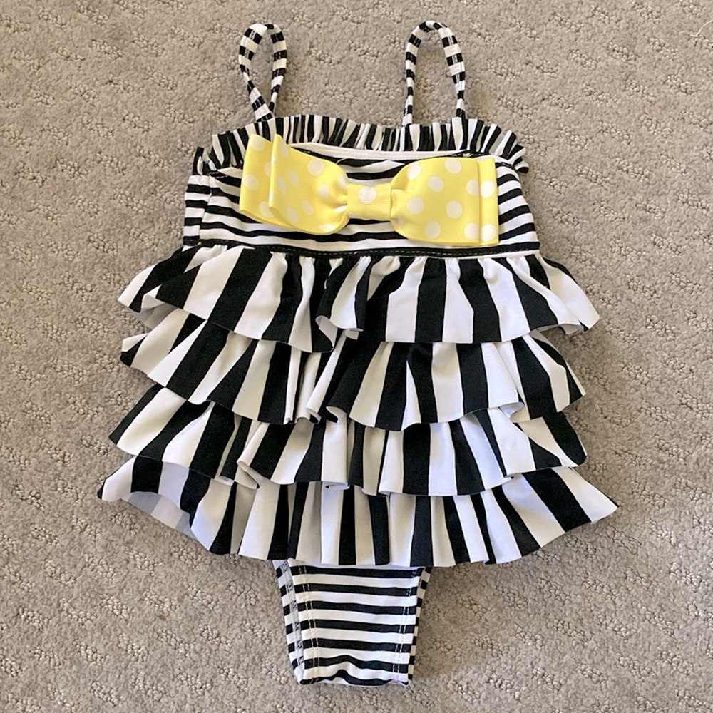 Mud Pie ruffled black & white swimsuit, 12-18M.